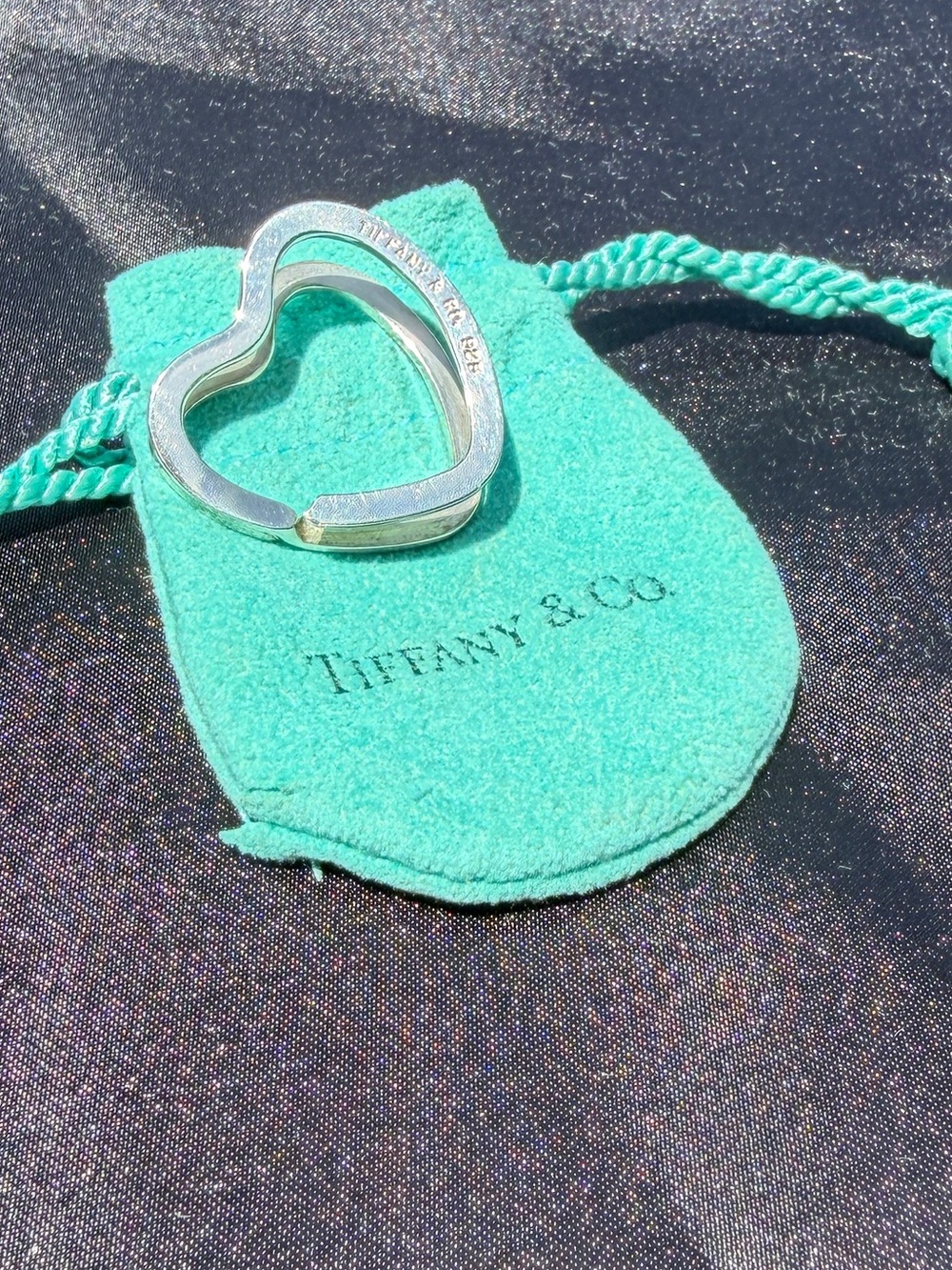 Tiffany & Co. Vintage Elsa Peretti Open Heart Silver Key Ring Charm Pendant